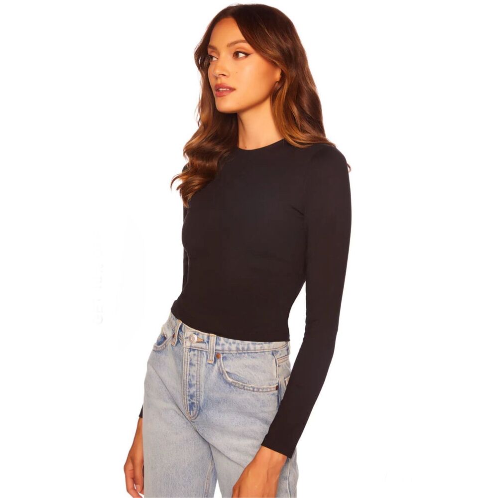Susana Monaco Crew Neck Long Sleeve in Black Size M